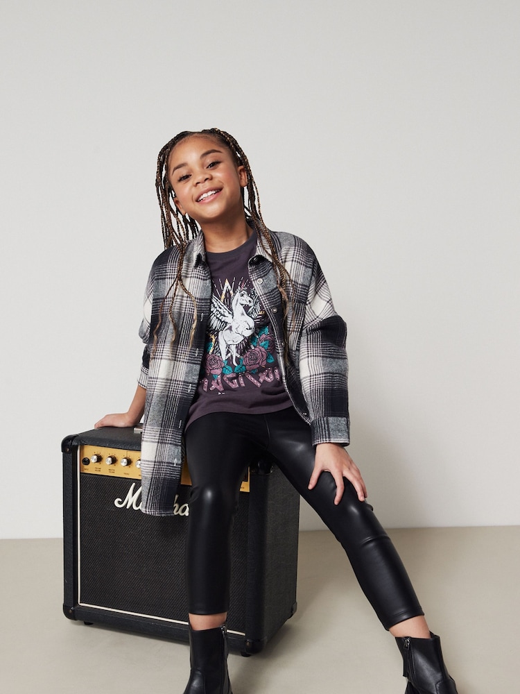 Black/White Check Oversized Shirt (3-16yrs) - Image 2 of 6 Black/White Check Oversized Shirt (3-16yrs) - Image 2 of 6
