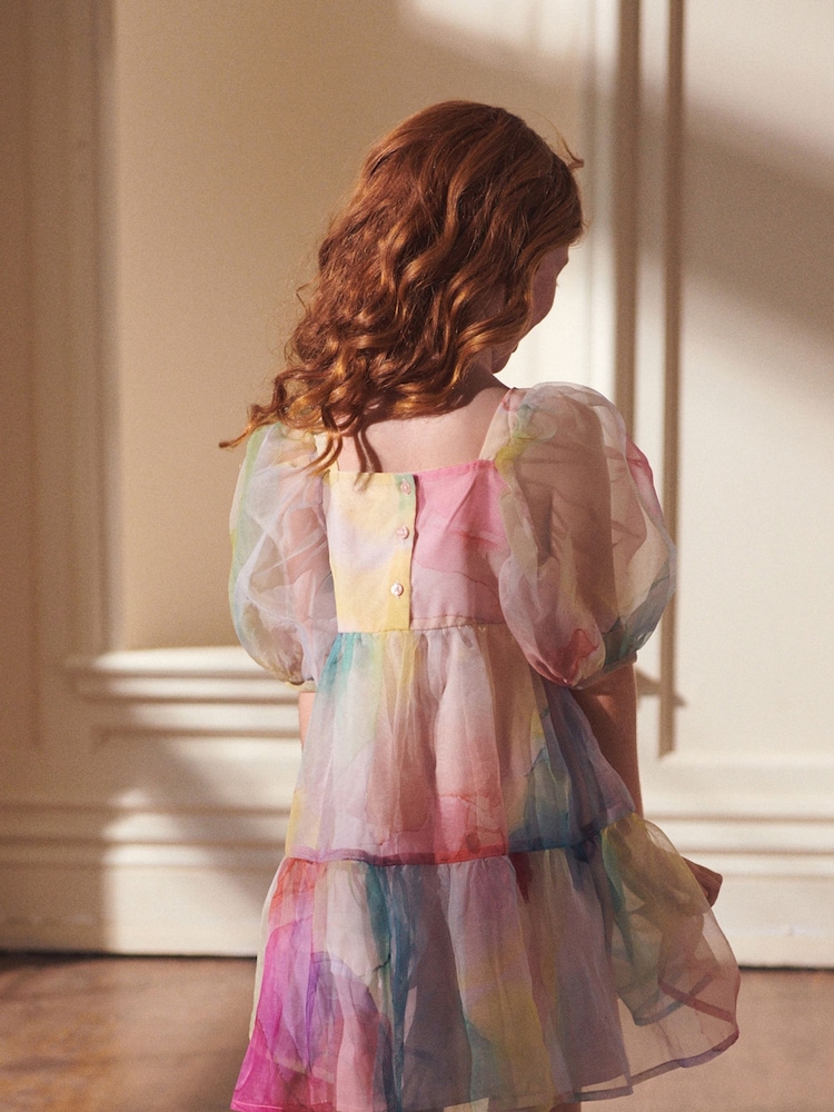 Rainbow Watercolour Tiered Organza Dress (3-16yrs) - Image 4 of 7