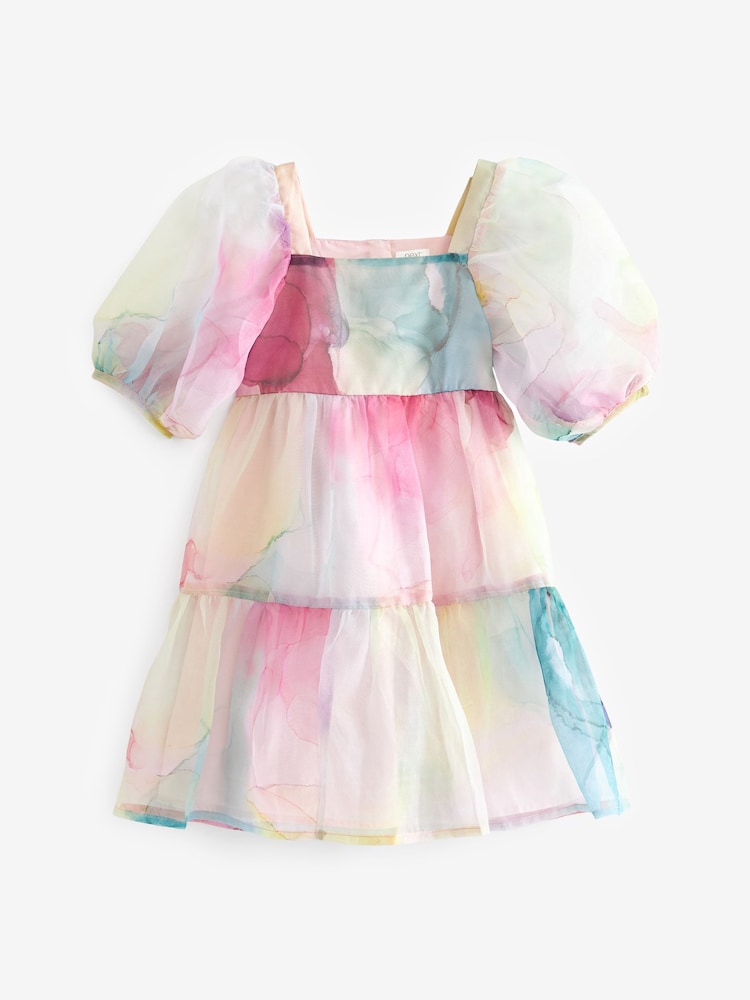 Rainbow Watercolour Tiered Organza Dress (3-16yrs) - Image 6 of 7