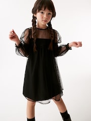 Black Shirred Mesh Dress (3-16yrs) - Image 1 of 8
