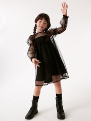 Black Shirred Mesh Dress (3-16yrs) - Image 2 of 8