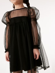 Black Shirred Mesh Dress (3-16yrs) - Image 4 of 8