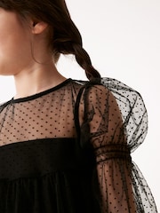 Black Shirred Mesh Dress (3-16yrs) - Image 5 of 8