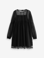 Black Shirred Mesh Dress (3-16yrs) - Image 7 of 8