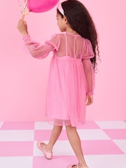 Pink Shirred Mesh Dress (3-16yrs) - Image 3 of 9