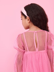 Pink Shirred Mesh Dress (3-16yrs) - Image 6 of 9