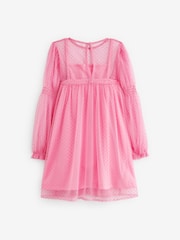 Pink Shirred Mesh Dress (3-16yrs) - Image 8 of 9