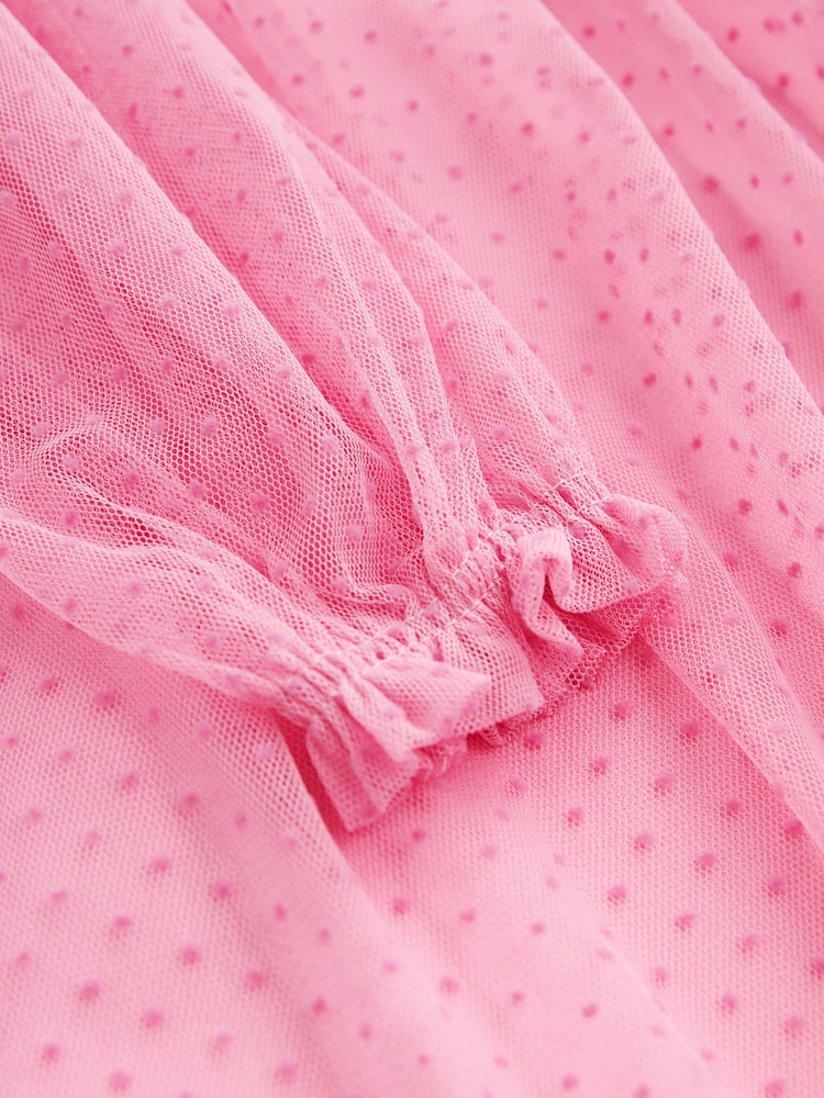 Pink Shirred Mesh Dress (3-16yrs) - Image 9 of 9