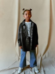 Schwarzes PU - Oversized-Hemdjacke (3–16 Jahre) - Bild 1 von 8