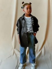 Schwarzes PU - Oversized-Hemdjacke (3–16 Jahre) - Bild 2 von 8