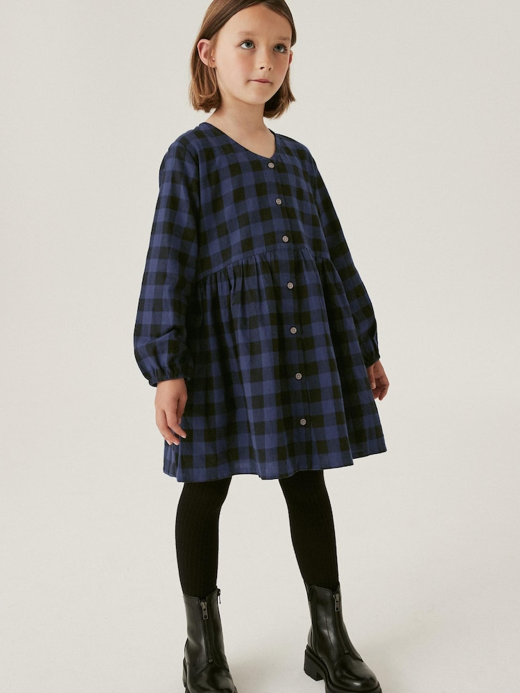 Blue/Black Check Relaxed Dress (3-16yrs) - Image 1 of 6 Blue/Black Check Relaxed Dress (3-16yrs) - Image 1 of 6