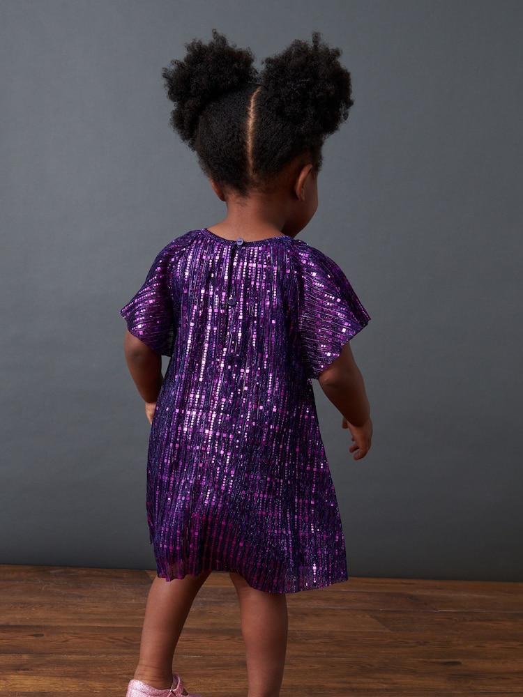 Purple Sequin Party Angel Sleeve Dress (3mths-8yrs) - Image 2 of 6