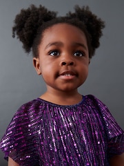 Purple Sequin Party Angel Sleeve Dress (3mths-8yrs) - Image 3 of 6