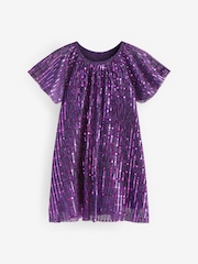 Purple Sequin Party Angel Sleeve Dress (3mths-8yrs) - Image 4 of 6
