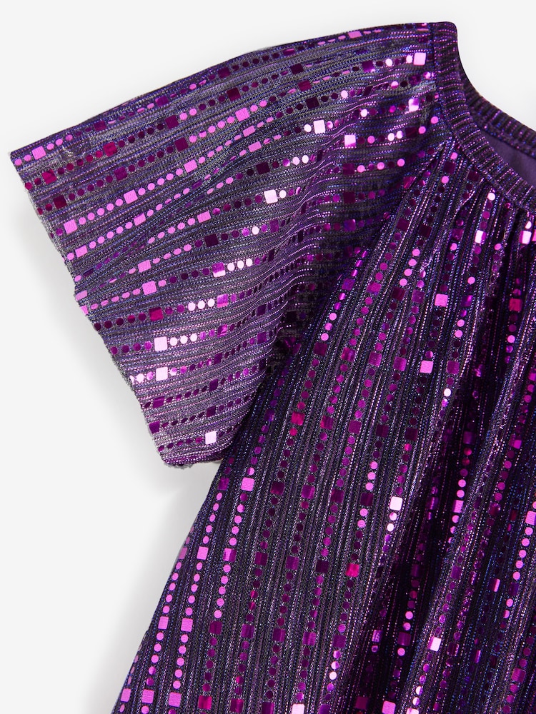 Purple Sequin Party Angel Sleeve Dress (3mths-8yrs) - Image 6 of 6