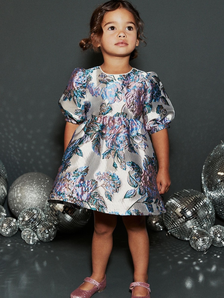 Silver Floral Jacquard Prom Dress (3mths-10yrs) - Image 2 of 7