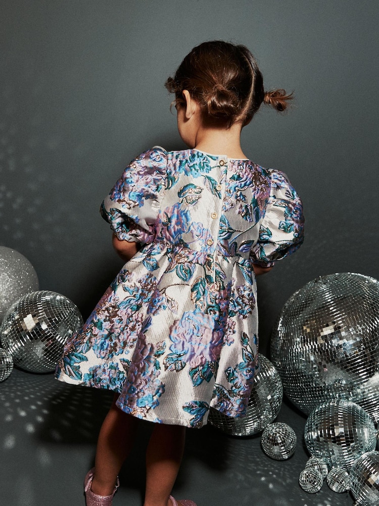 Silver Floral Jacquard Prom Dress (3mths-10yrs) - Image 3 of 7