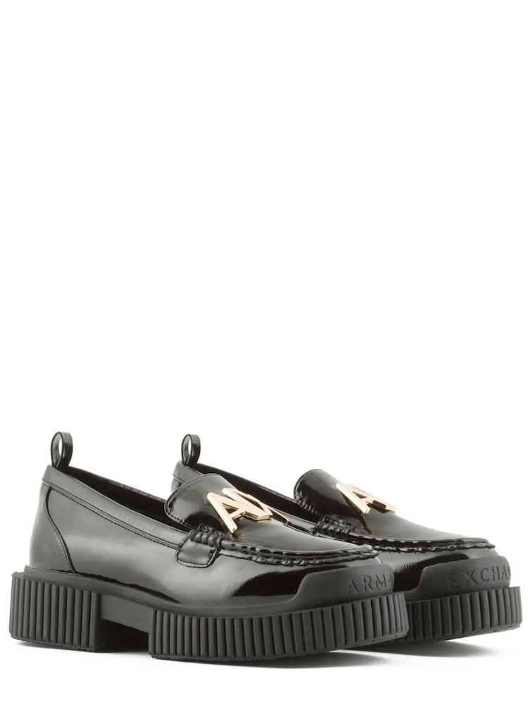 Armani Exchange Chunky Sole Patent Black Loafers - Image 2 of 6