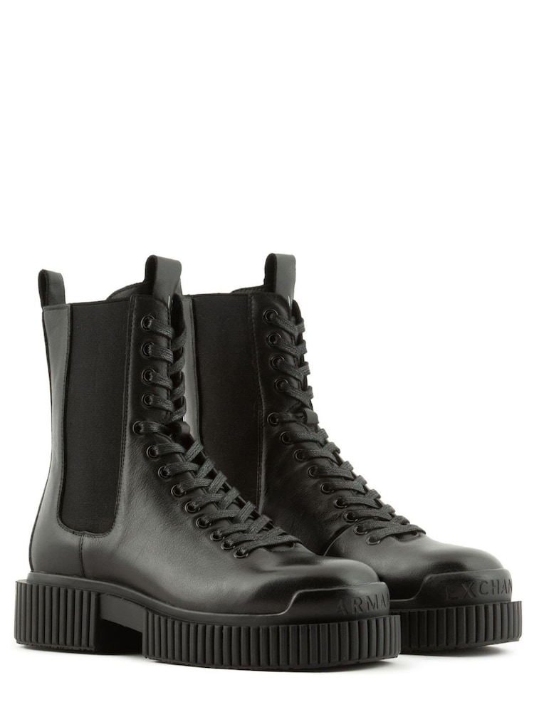 Armani Exchange Chunky Sole Lace Black Boots - Image 1 of 5