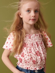 Red Floral Shirred Cotton Blouse (3-16yrs) - Image 1 of 5