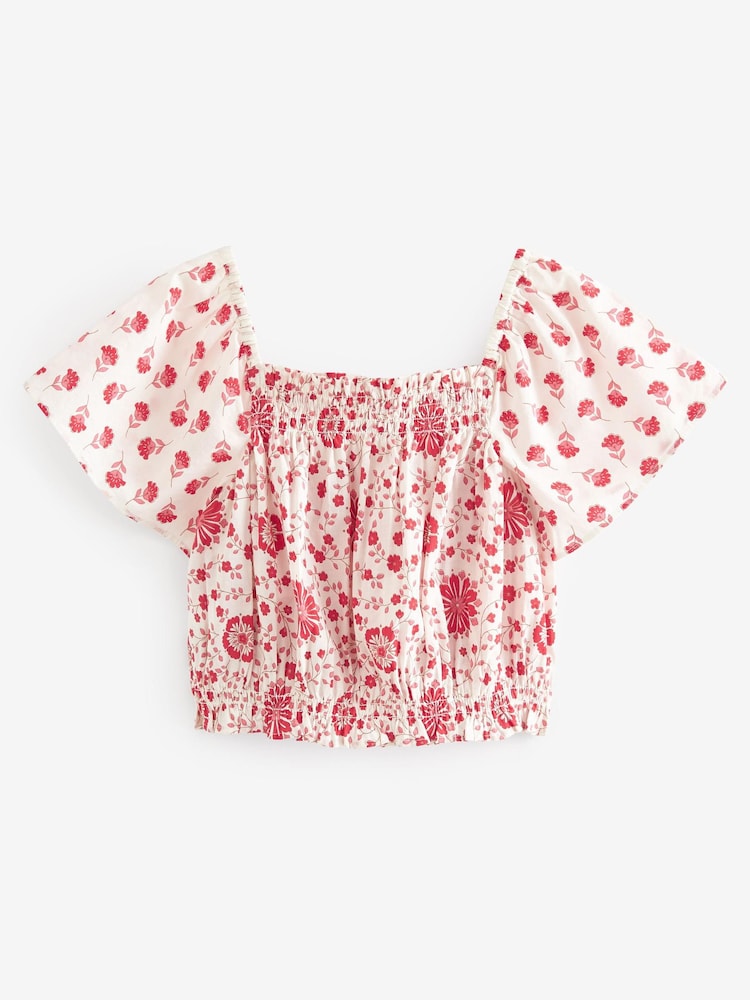 Red Floral Shirred Cotton Blouse (3-16yrs) - Image 5 of 5