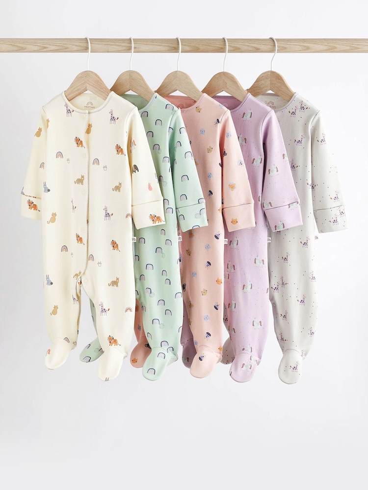 Multi Character Baby Footed 100% Cotton Sleepsuits 5 Pack (0-2yrs) - Image 1 of 13