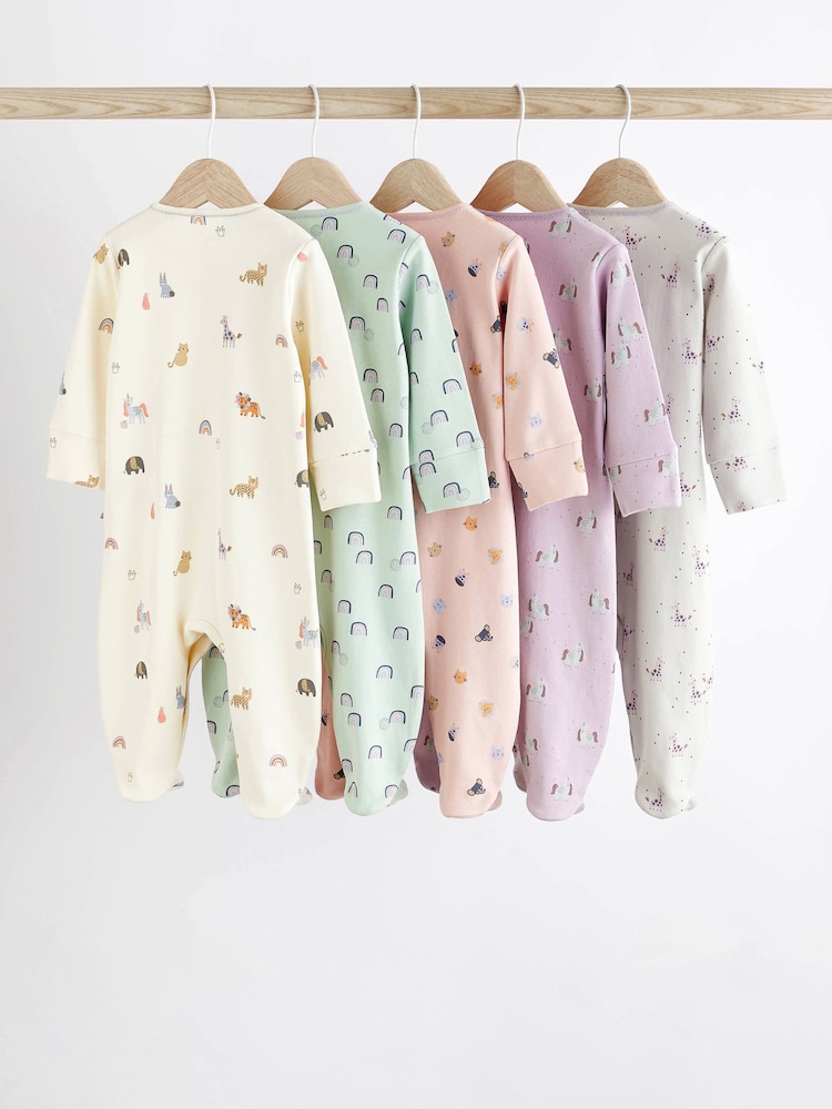 Multi Character Baby Footed 100% Cotton Sleepsuits 5 Pack (0-2yrs) - Image 2 of 13