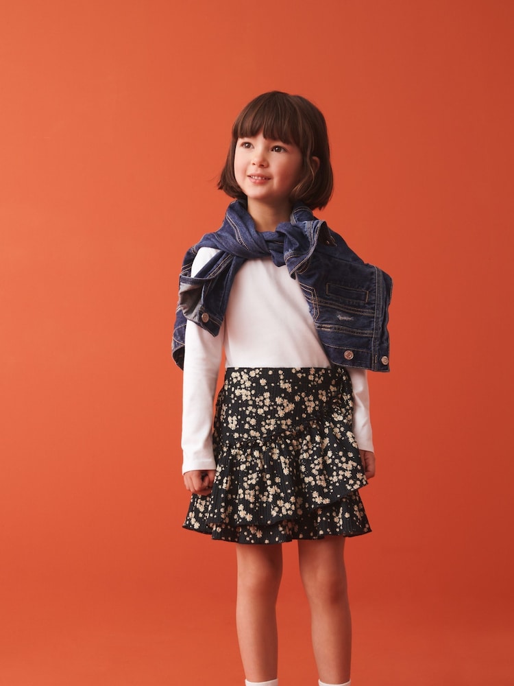 Black Floral Ditsy Wrap Skirt (3-16yrs) - Image 2 of 7