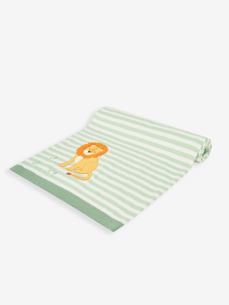 JoJo Maman Bébé Green Stripe Lion Appliqué Shawl - Image 1 of 3
