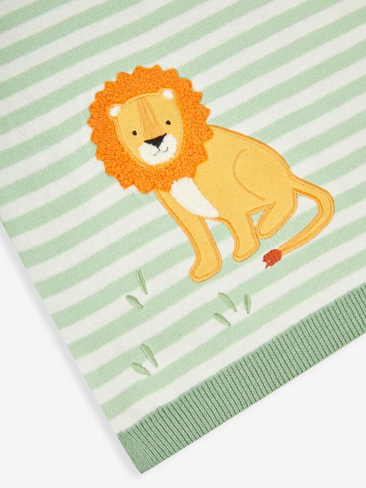 JoJo Maman Bébé Green Stripe Lion Appliqué Shawl - Image 3 of 3