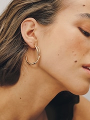 Gold Tone Cross Over Hoop Earrings - Image 2 of 5