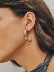 Silver Tone Cross Over Hoop Earrings - Image 2 of 5