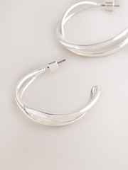 Silver Tone Cross Over Hoop Earrings - Image 4 of 5