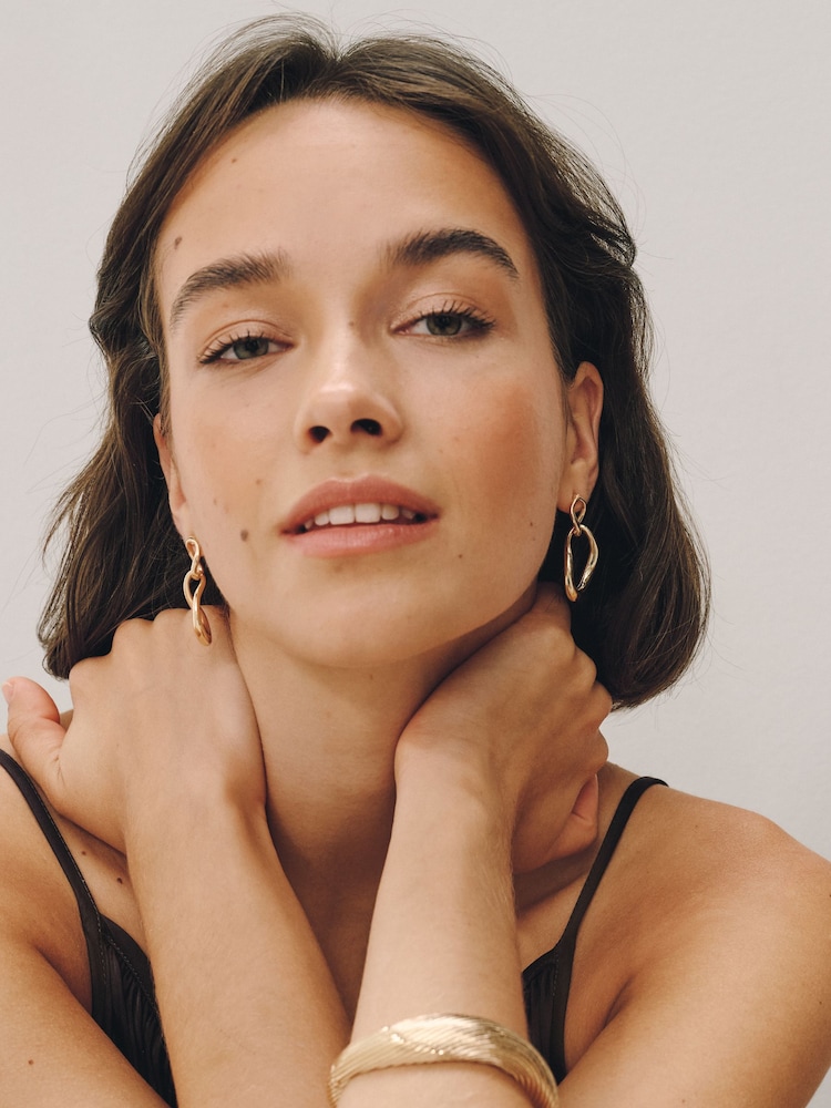 Gold Tone Open Link Drop Earrings - Image 2 of 5
