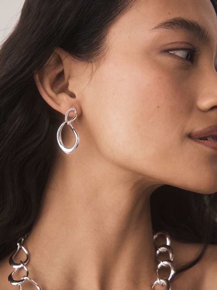 Silver Tone Open Link Drop Earrings - Image 2 of 5