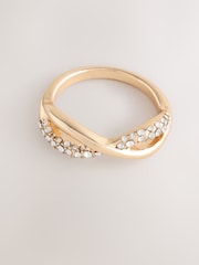 Gold Tone Pave Cross Over Ring - Image 3 of 5
