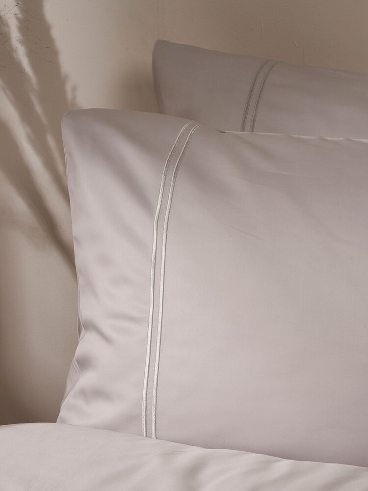 Truly Set of 2 Grey Satin Stitch Bamboo Pillowcases - Image 1 of 2