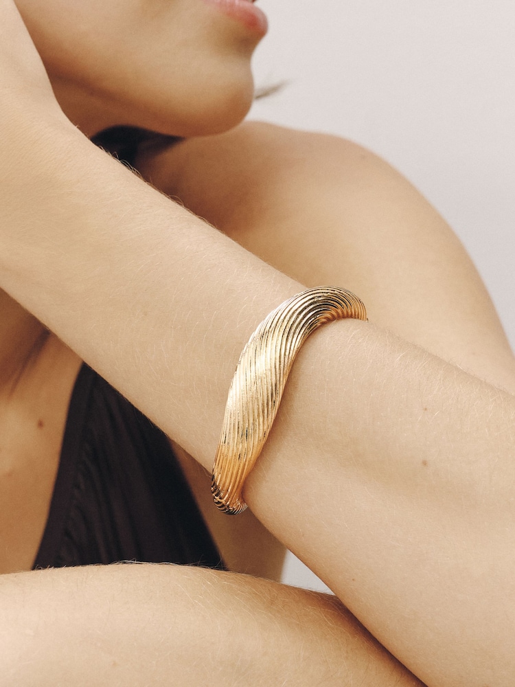 Gold Tone Etched Hinge Bangle - Image 1 of 5