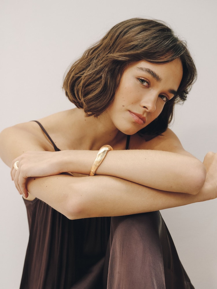 Gold Tone Etched Hinge Bangle - Image 2 of 5
