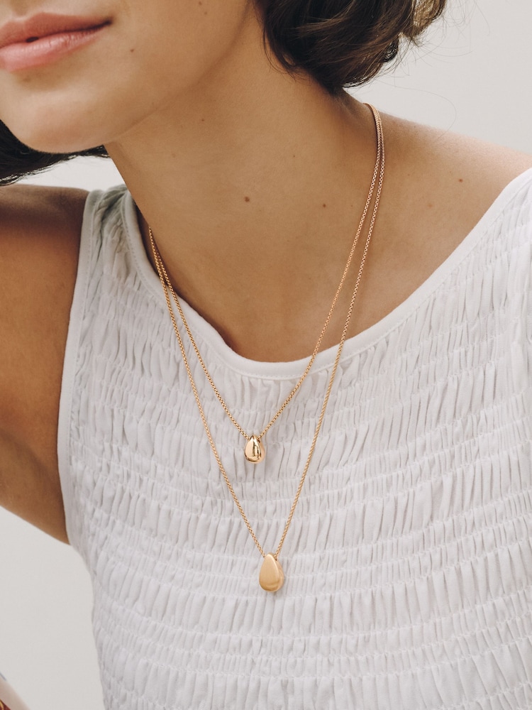 Gold Tone 2 Layer Teardrop Necklace - Image 1 of 5