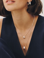 Silver Tone 2 Layer Teardrop Necklace - Image 1 of 5