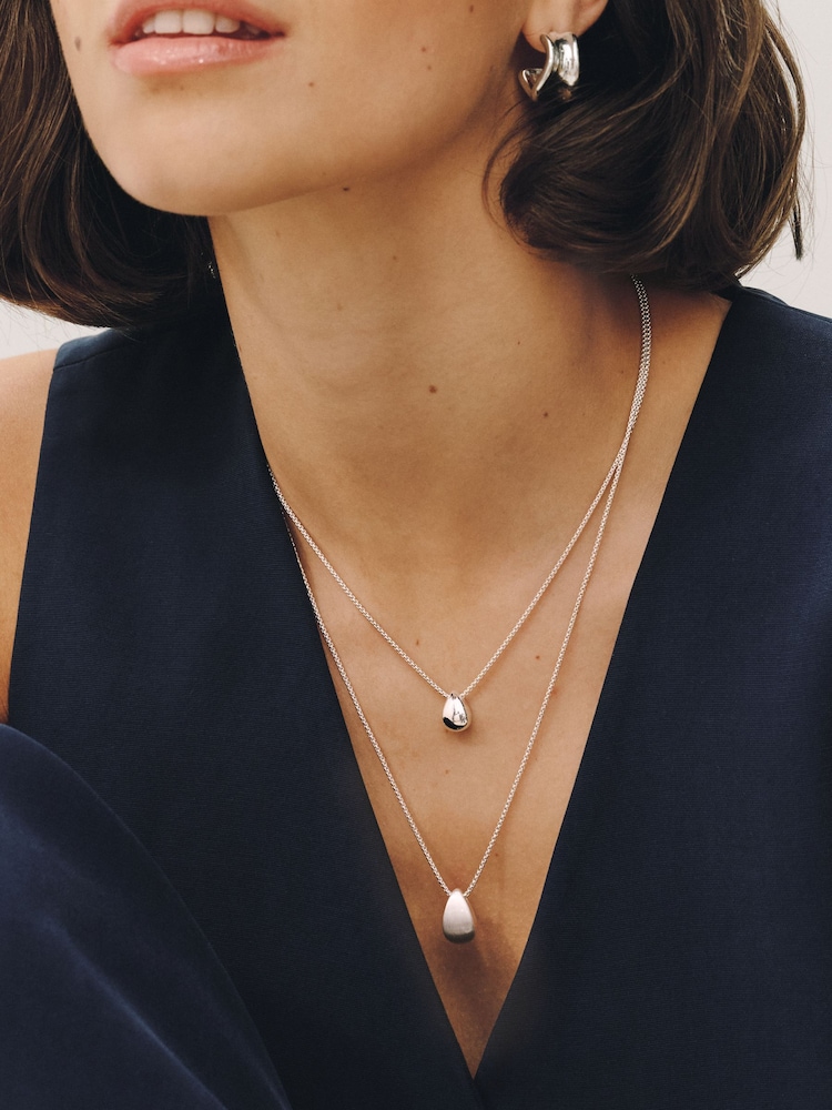 Silver Tone 2 Layer Teardrop Necklace - Image 1 of 5