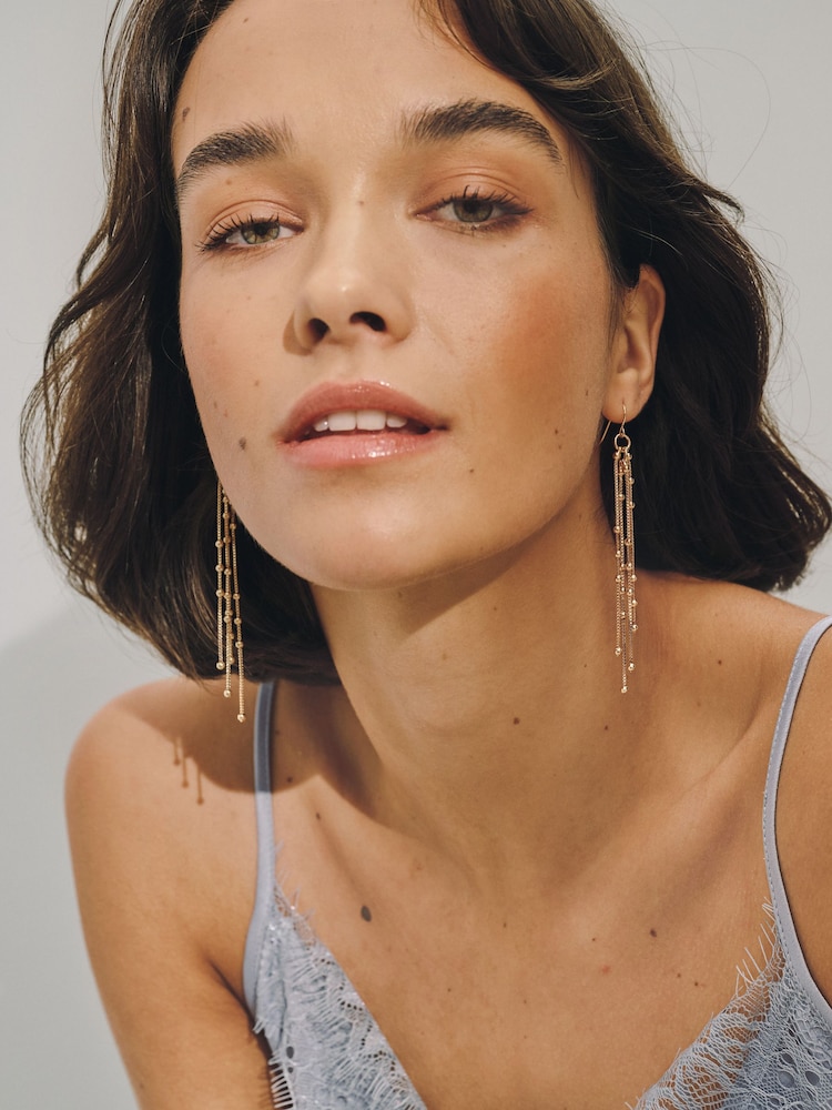 Gold Tone Chain Drop Fish Hook Earrings - Image 2 of 6