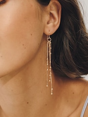 Gold Tone Chain Drop Fish Hook Earrings - Image 3 of 6