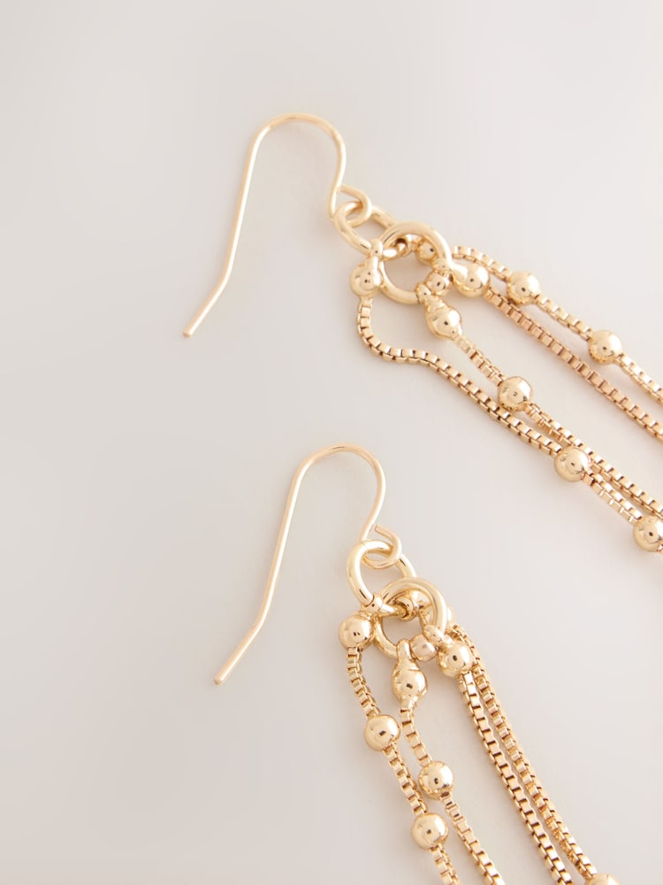 Gold Tone Chain Drop Fish Hook Earrings - Image 6 of 6