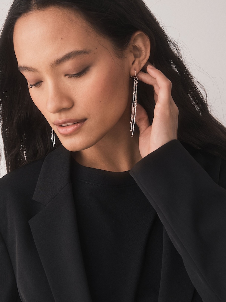 Silver Tone Chain Drop Fish Hook Earrings - Image 2 of 5