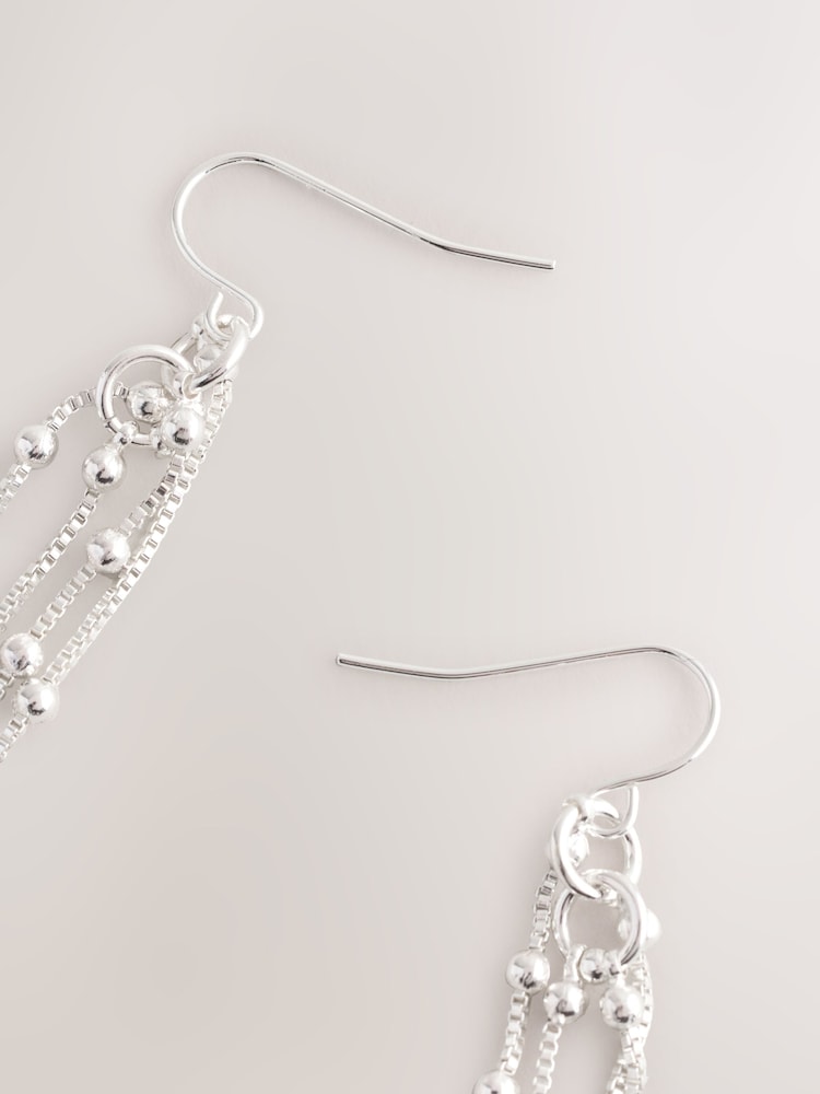 Silver Tone Chain Drop Fish Hook Earrings - Image 5 of 5