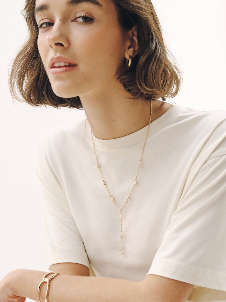 Gold Tone Pearl Effect Y Necklace - Image 1 of 5