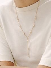 Gold Tone Pearl Effect Y Necklace - Image 2 of 5