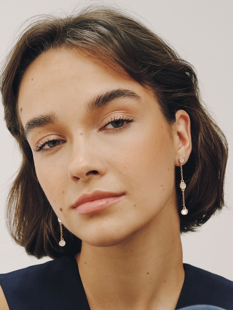 Gold Tone Pearl Effect Drop Earrings - Image 1 of 5